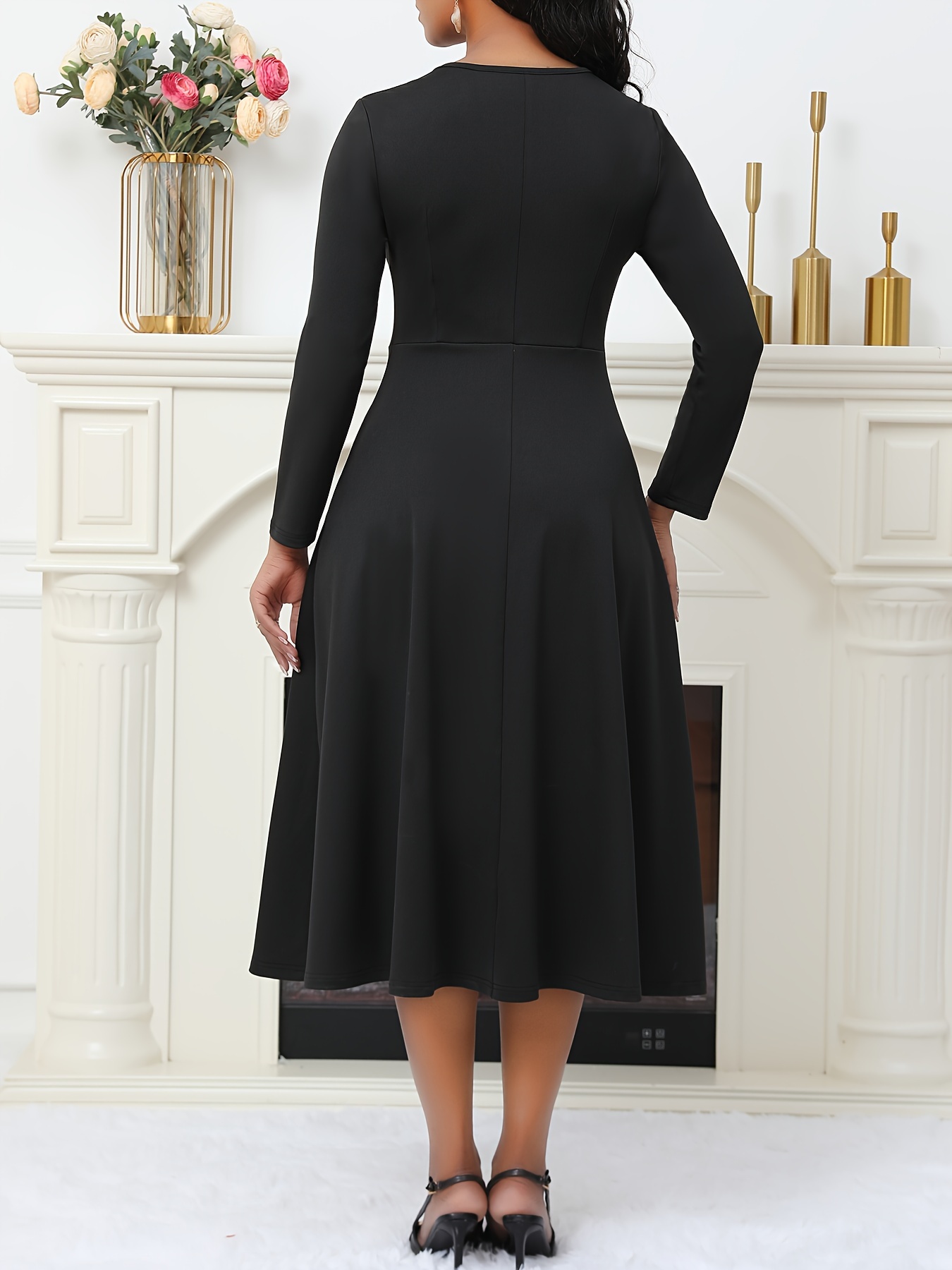 stijlvolle zwarte midi jurk voor vrouwen fit met Temu Netherlands