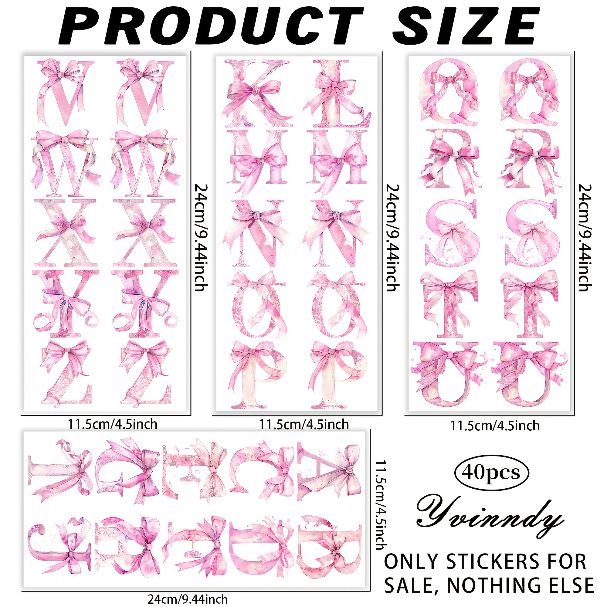 TEMU 40pcs/set Pink Bow Letter Iron On For Cup Vinyl Designs Durable Construction Long-lasting Be Waterproof Uv Dtf Printable Must-have For Craft
