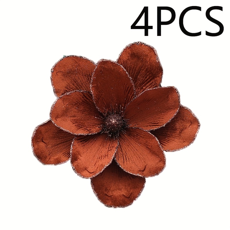 TEMU Ensemble de 4 fleurs de magnolia artificielles étincelantes pour décorations d'arbre de Noël, parfait pour les fêtes du Nouvel An et