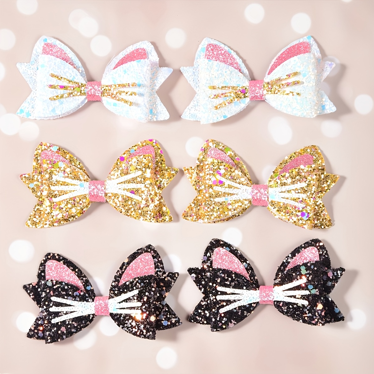 Image of 6pcs Set Of Cute Girl'- Ear Hair Clips, Shiny Cartoon Animal Hair Accessories, Adorable Headwear