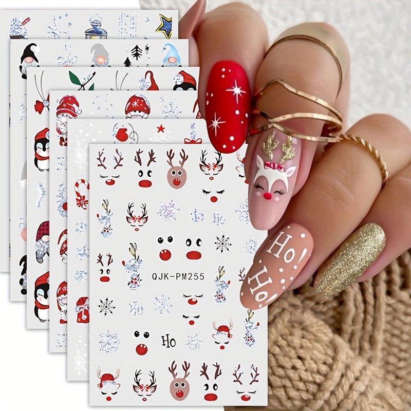 

Festive Christmas Nail Stickers Set: 6 Adorable Cartoon Designs For Holiday Nails - Qjk-pm250-255