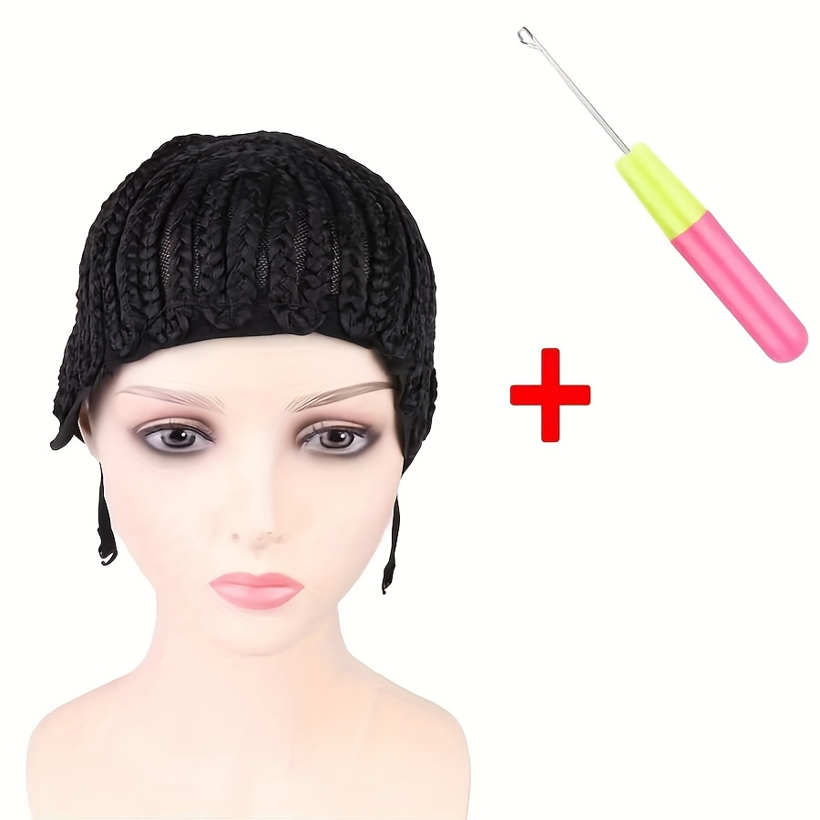 TEMU Bonnets à colle avec bretelles réglables et bonnet à cornrows au crochet - Doublure de résille pour cheveux taille moyenne adaptée à la