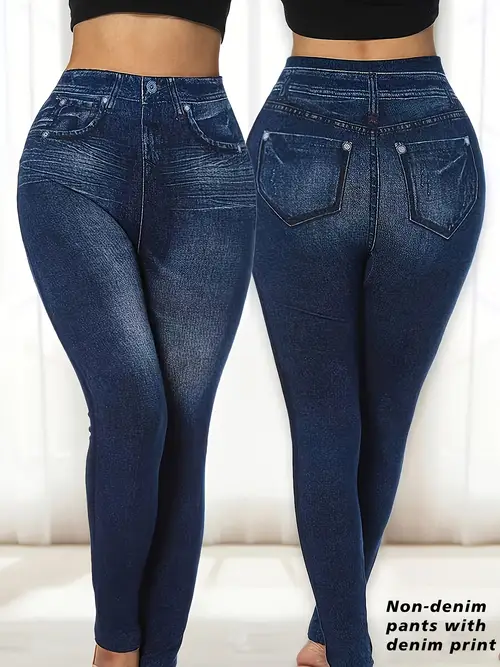 womens non denim leggings with denim print high waisted leggings stretchy machine washable knit fabric solid color casual leggings stretchy knit fabric machine washable leggings