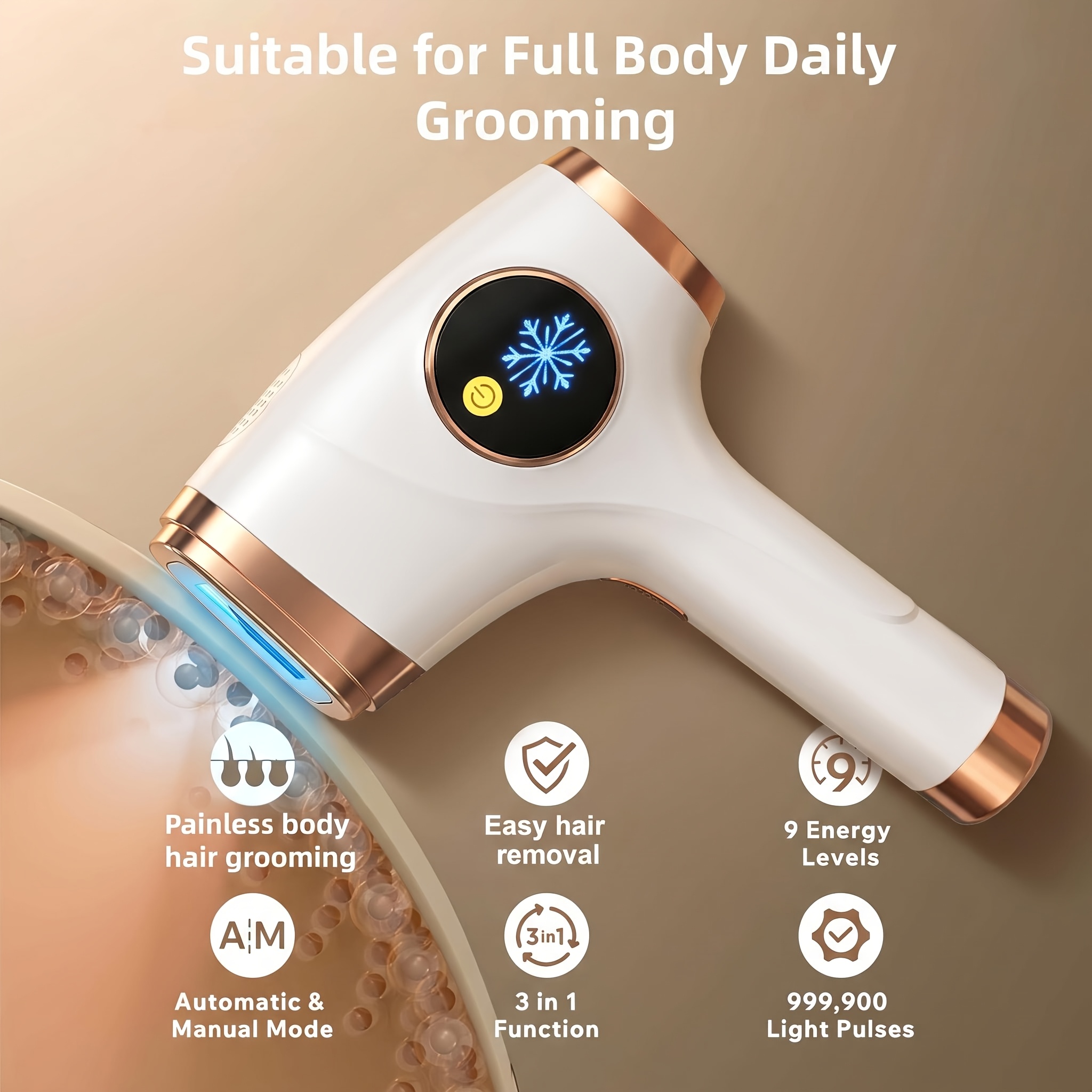 At-Home IPL Hair Reduction Device with Sapphire Cooling Comfort Technology, 5 Adjustable Modes, Up to 999, 900 Flash Lifespan, Unisex Grooming Tool for Face, Body, Underarms & Bikini Area, Sweet Gift for Her And Mom And Best Friends