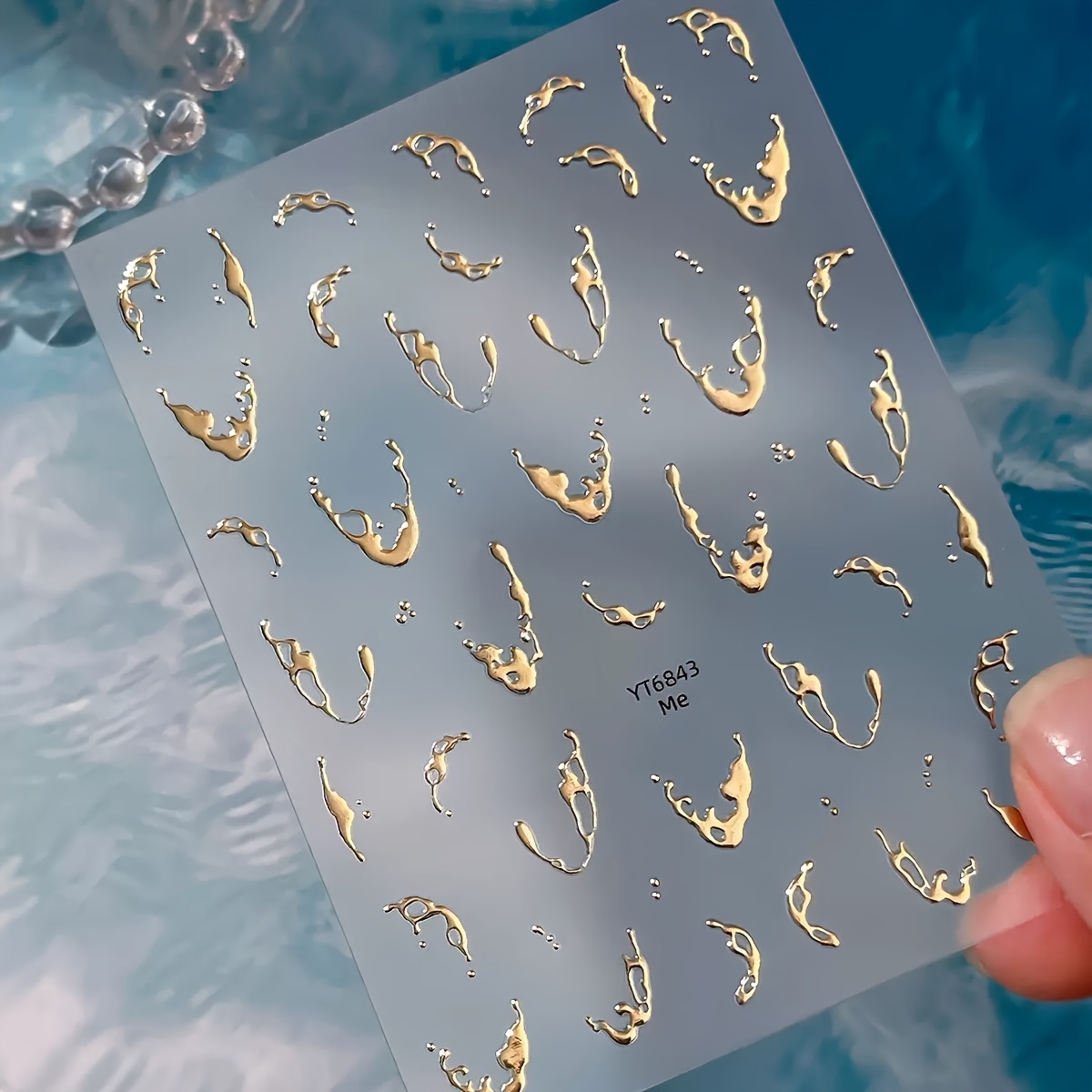 TEMU Stickers pour ongles style doré et argenté avec style facile, dotés de technologie d'estampage thermique et de design de ligne irrégulière,