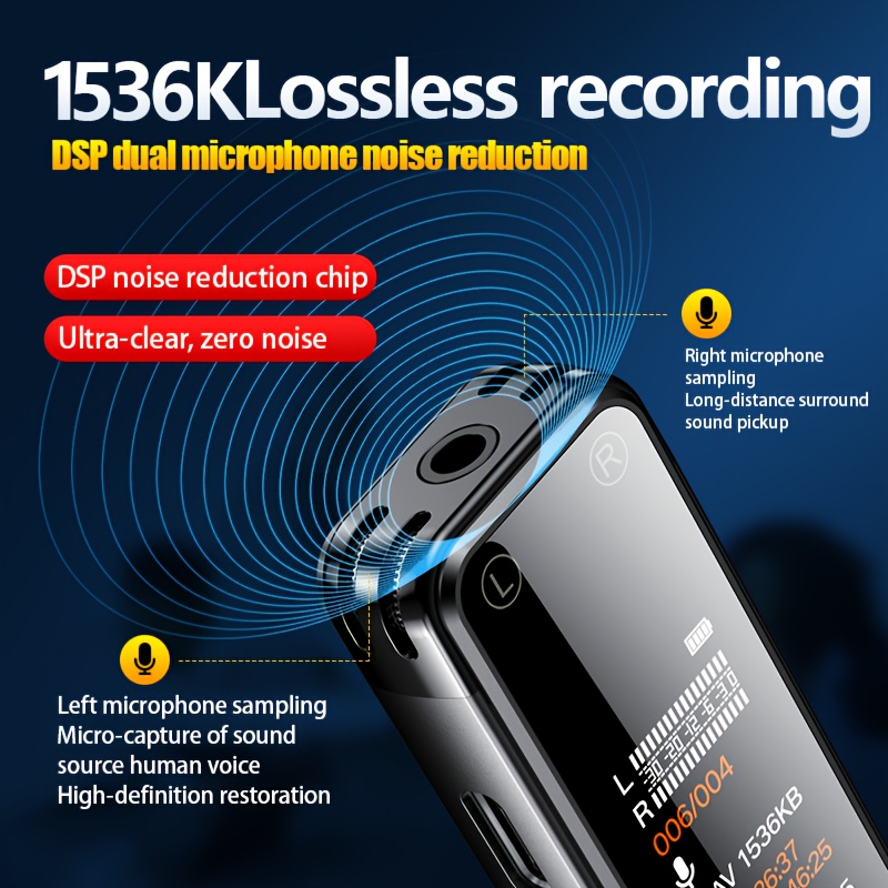 64gb voice   audio recorder portable usb mp3 player with noise reduction one click recording ideal for interviews lectures meetings rechargeable digital audio recorder with   black recording equipment 0
