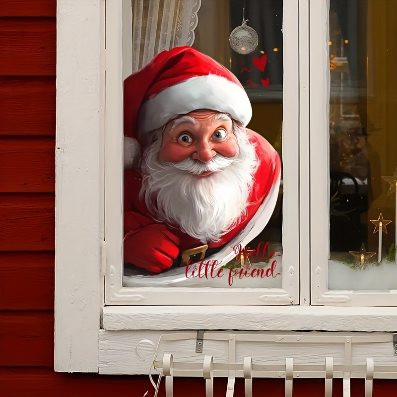 1 stuk Grote Kerstman Raamdecoratie - Statische Kerstpaneelsticker, Realistisch Santa Gezicht met "Little Hell, Vriendelijk" Tekst, PVC Raamversiering