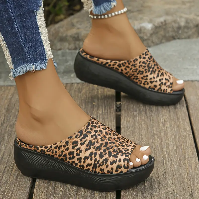womens leopard print platform sandals casual open toe summer shoes comfortable slip on sandals details 1