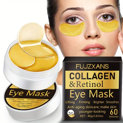 80g retinol eye mask each box contains 60pcs enriched with precious ingredients such as hydrolyzed collagen sodium hyaluronate and retinol essence it moisturizes and nourishes the skin providing long lasting hydration and a smooth