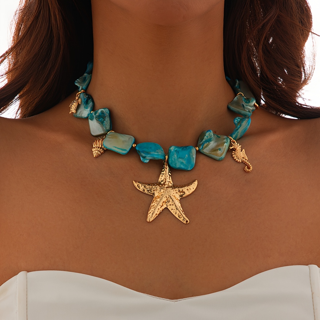 Image of 1pc Bohemian Starfish Bead Necklace Women's Holiday Birthday Date Party Vacation Shopping Daily Accessory