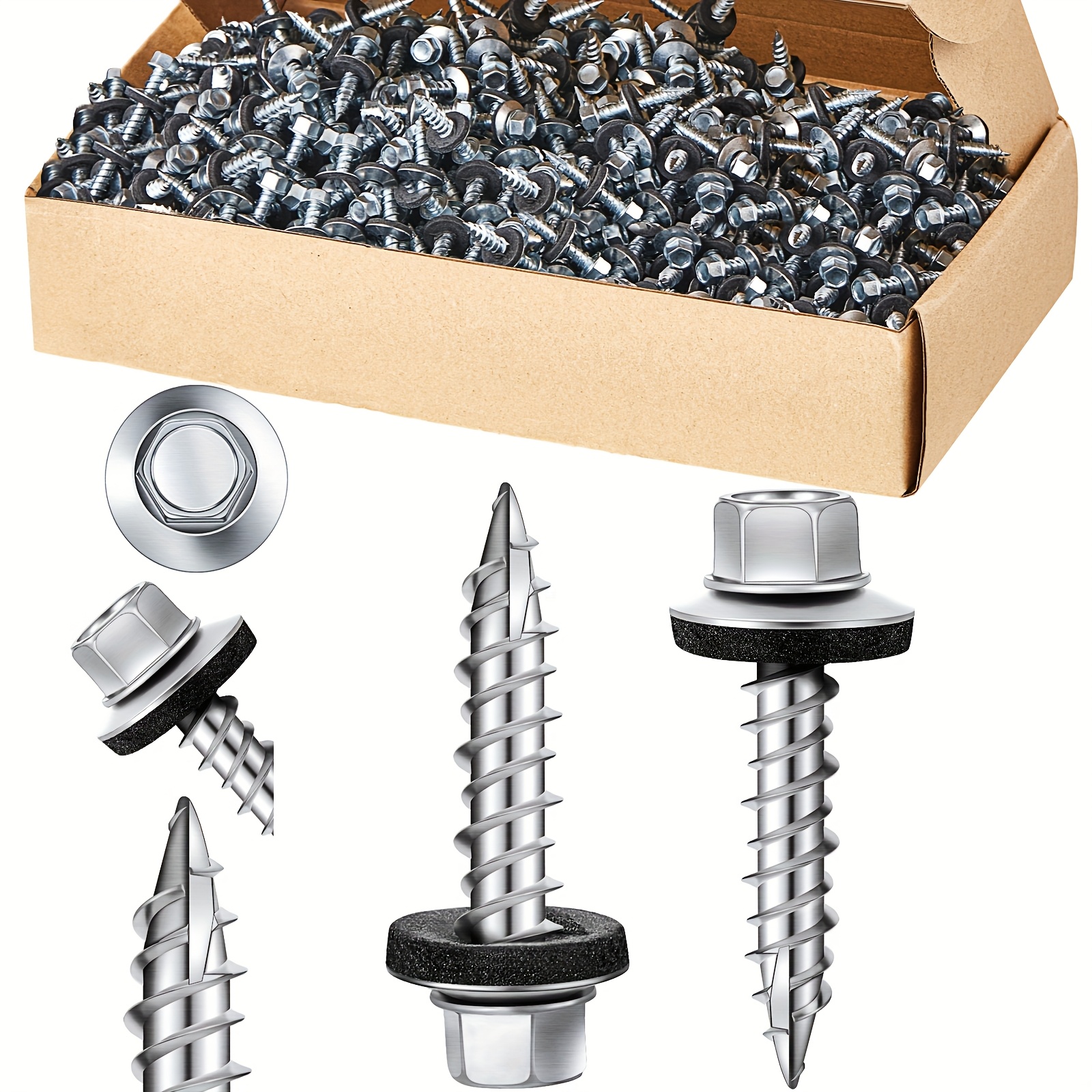 TEMU 1000pcs Heavy-duty Galvanized -coated Roofing Screws With Self-tapping Tip & Hex Head - Rubber Washer Seal For Asphalt Shingles, Metal Sheets,