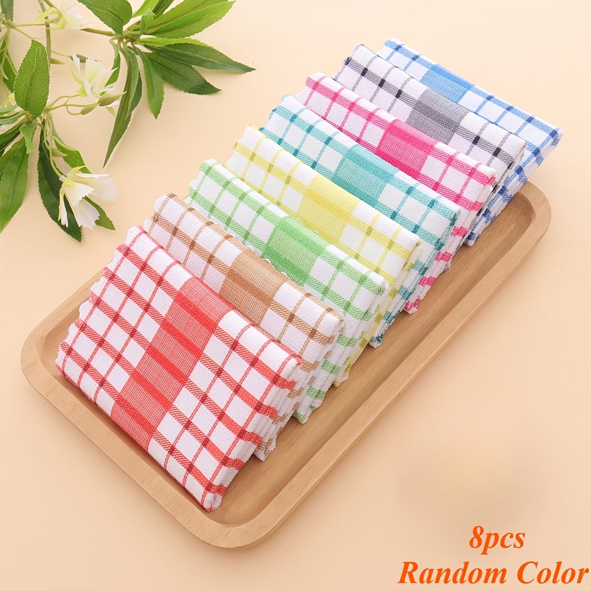 TEMU 8pcs (Couleur Aléatoire) Chiffons à Vaisselle à Carreaux Imprimés - Serviettes de Cuisine en Microfibre Ultra-Absorbantes - Palette de Couleurs