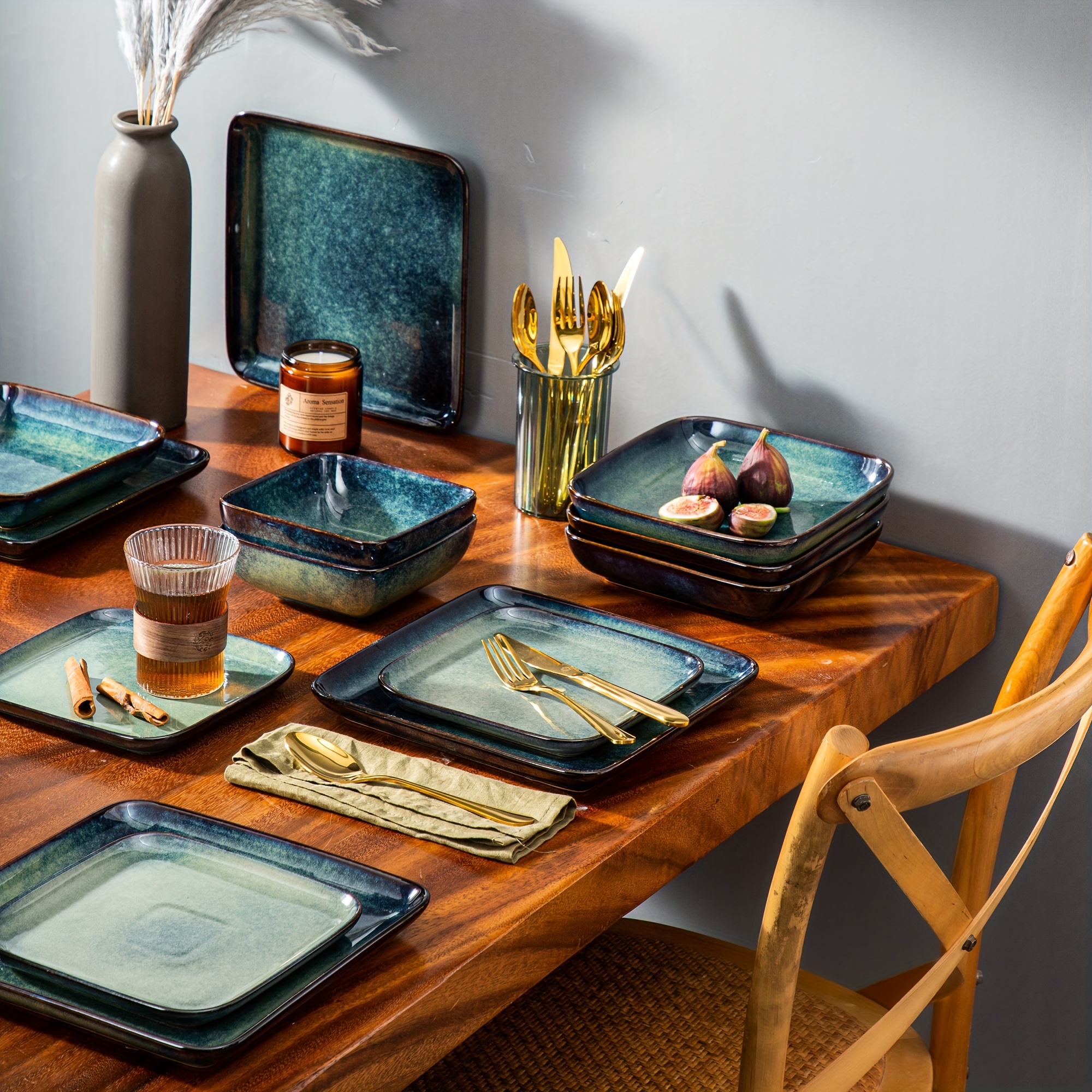 16 teiliges dinner set quadratische steinzeug ofen