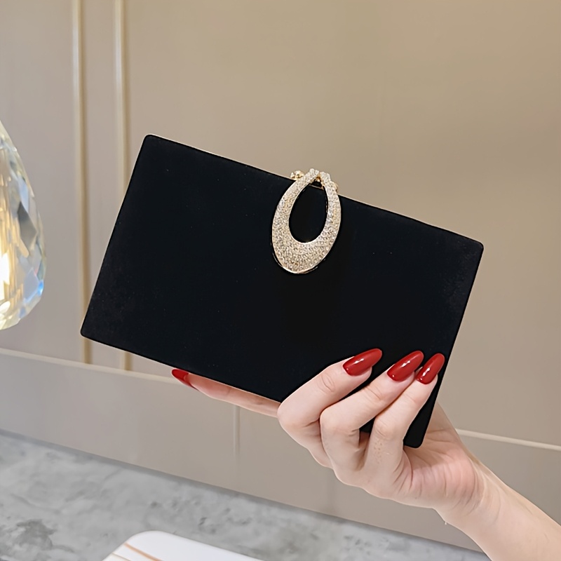 Image of Exquisite Luxury Earrings Evening Bag Elegant Black Suede Dress Handbag Wedding Party Banquet Small Wallet Cosmetic Bag Prom Cocktail Clutch Category: Women's Evening Handbags