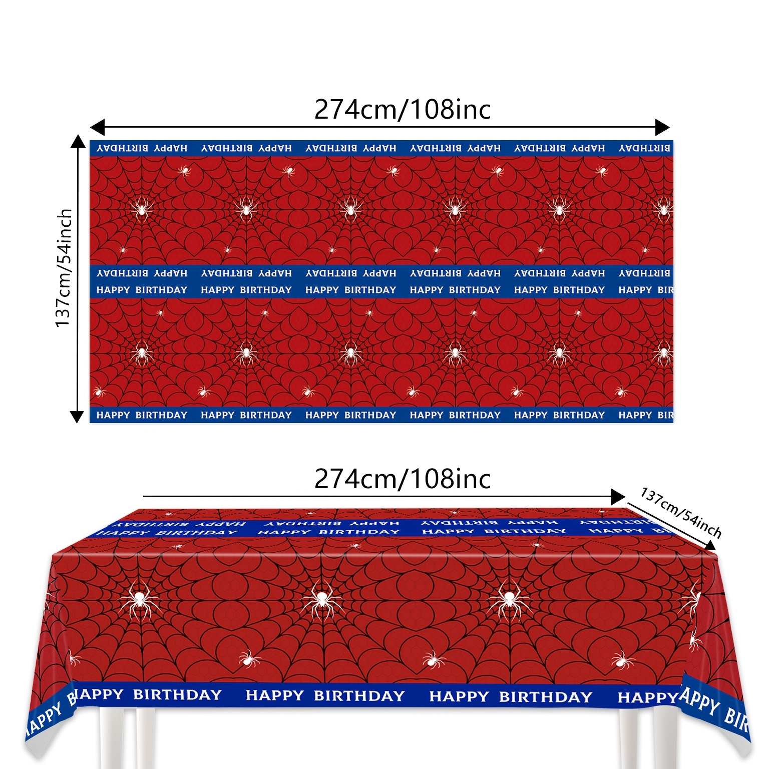 TEMU 1/3 Web Birthday Party Tablecloths, Tablecloths, Red And Blue Web Plastic Tablecloths, Disposable Rectangular Tablecloths, For Party Activities