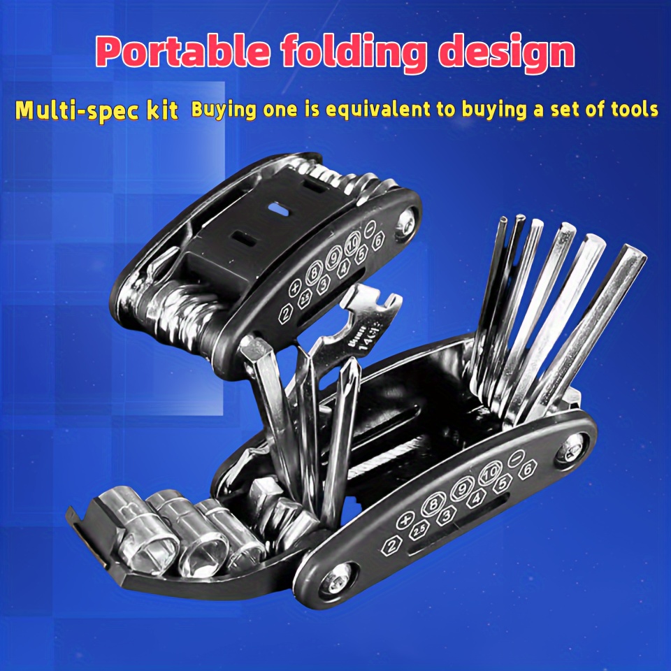 portable folding multi tool with screwdrivers hex wrenches pliers compact alloy handymans toolkit for home bike repair outdoor use design multi tool for sleek metallic construction Product details 4