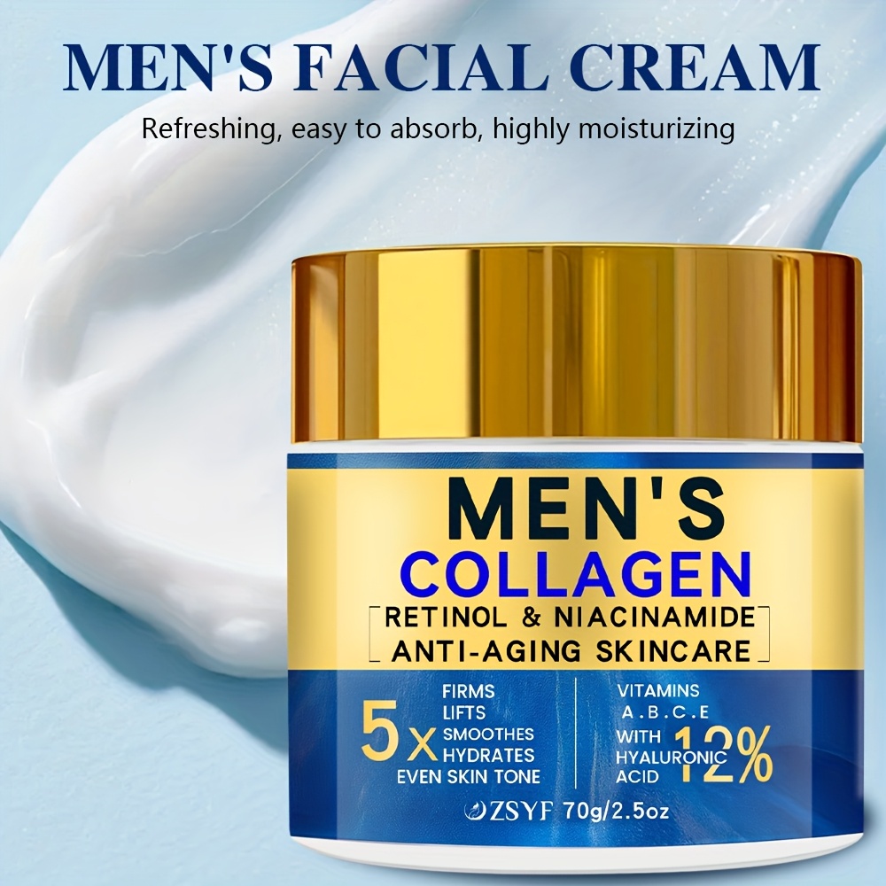 Crème hydratante à la rétinol et au collagène pour hommes 40G, contenant de l'acide hyaluronique, des vitamines A et E - Hydrate et nourrit rapidement la peau sèche et tendue, offrant une retenue d'hydratation longue durée de 48 heures et un lifting, avec une texture légère qui A