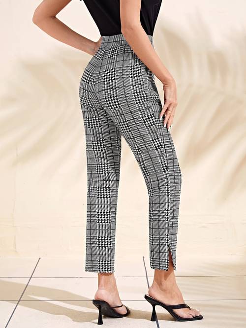 womens vintage tapered pants with split hem pockets high waisted machine washable geometric for spring summer fall