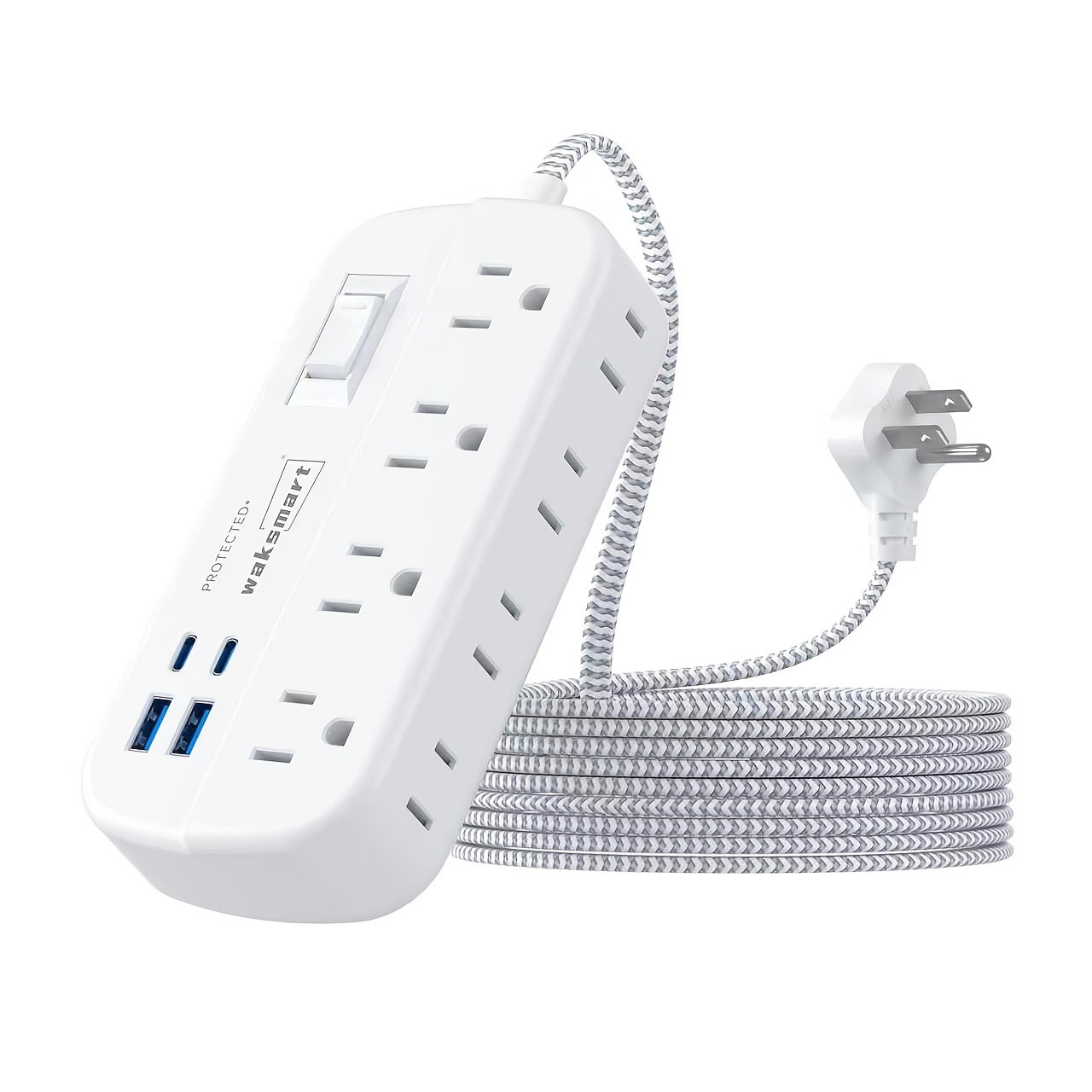 12-in-1 Power Strip with USB-C & USB-A Ports – Surge Protector with 8 AC Outlets, 45° Flat Plug, 5FT Braided Extension Cord, 1080J Protection, Multi Outlet Charging Station for Home, Office & Travel — Zaynora Luxury Marketplace