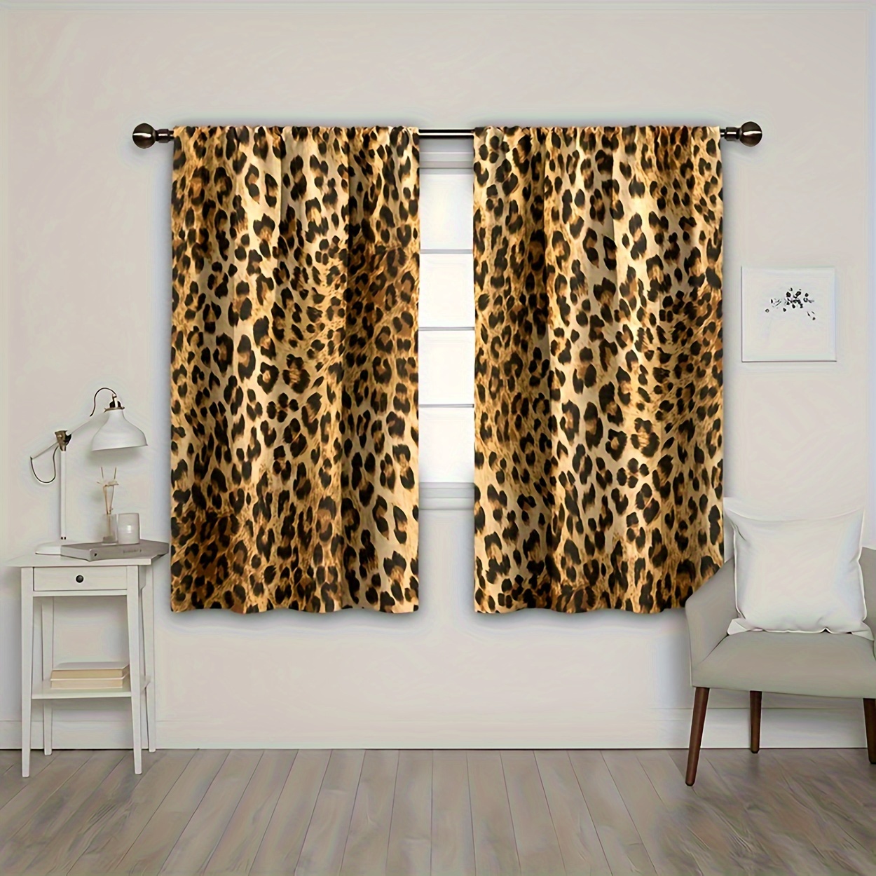 

2pcs, Polyester Material, Modern Yellow Leopard 3d Digital Printing Curtain Living Room Home Decoration Rod Pocket Curtain, Suitable For Driving Rod