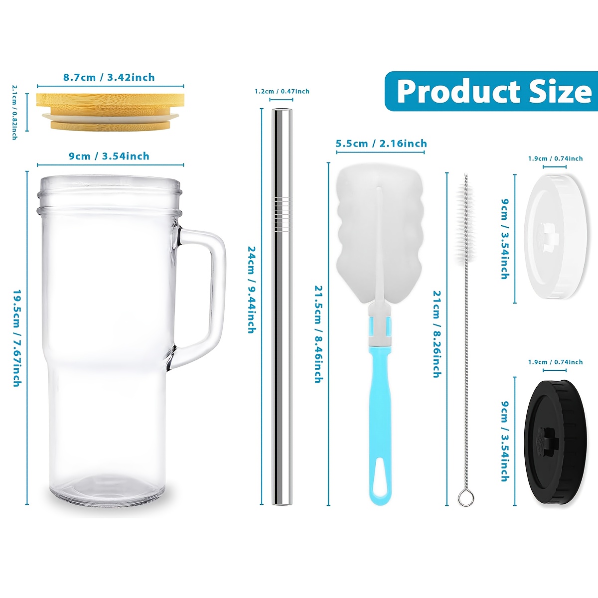 2 4pcs 24oz glass tumbler with lid straw reusable freezer safe round drink mug for iced tea coffee and cold beverages   christmas halloween thanksgiving diwali and   celebrations festive drinkware round tumbler durable glassware coffee tumbler Product details 2