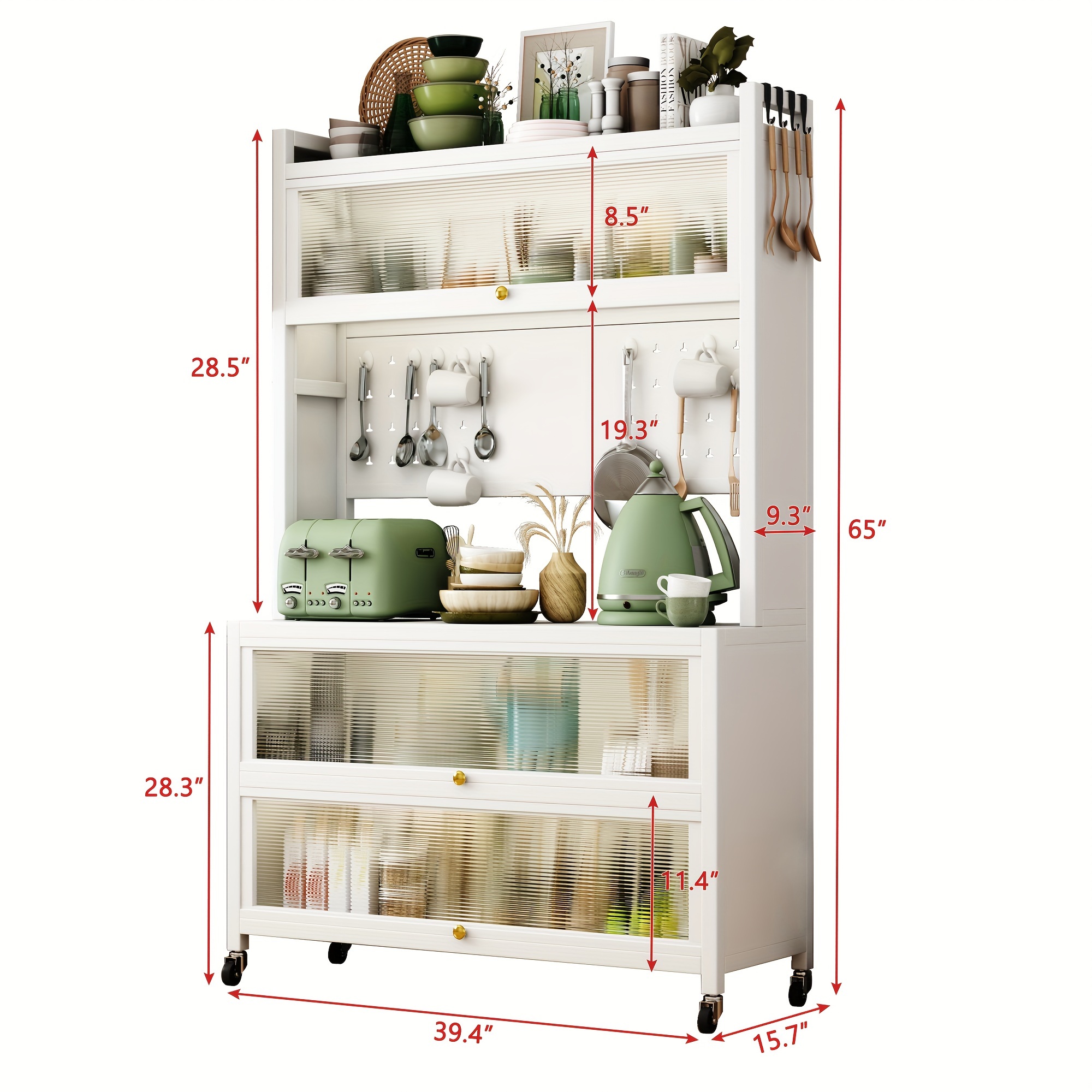 Kitchen White Double-layer Storage Rack Floor-standing Storage Cabinet Bookcase