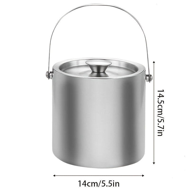 1.6l Double Walled Stainless Steel Ice Bucket With Lid And Tongs, For Home Bar, Restaurant, Bbq, Clubs And Picnics, Ice Buckets For Parties