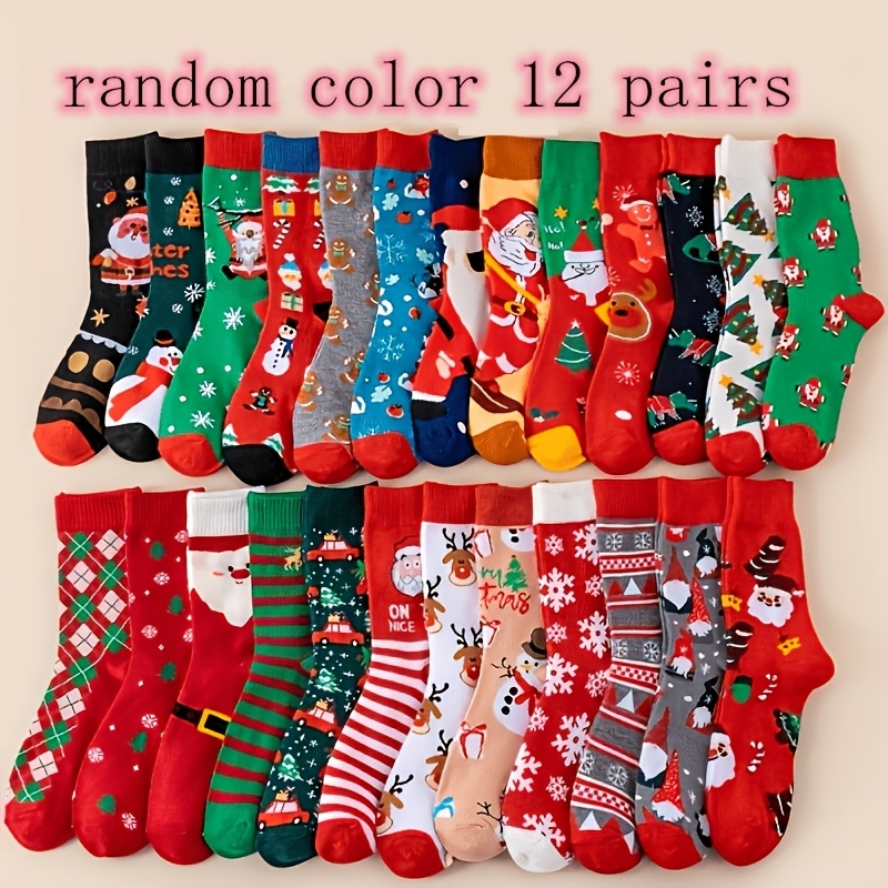 TEMU Lot de 12 paires de chaussettes de Noël fantaisie assorties , amusants et festifs de et de neige, chaussettes d'hiver douces et chaudes,