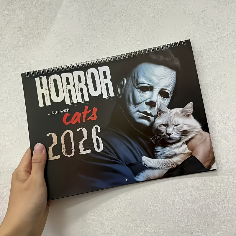 Temu De Parede Horror Cats 2026 - Assustadora E Bonita Com Grandes Grelhas Mensais, EncadernaçãO Em Com OrifíCio Para Pendurar Para Amantes De-image