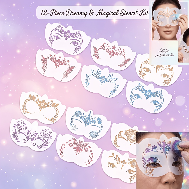 TEMU 1 Set/12 Sheets Of Reusable Stage Makeup Face Painting Stencils, For Masquerade Balls. Suitable For Dress-up, Role-playing, And Parties. A