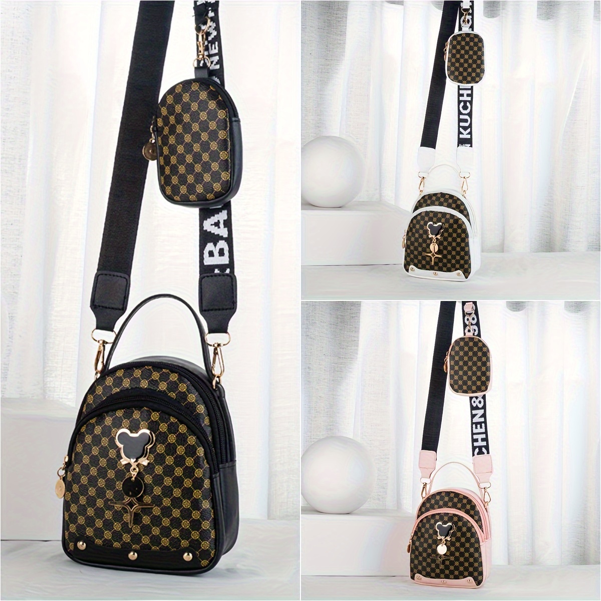 

Fashion Print Crossbody Bag With Coin Zipper Pouch, Stylish Mouse Decor Shoulder Bag, Small Phone Purse