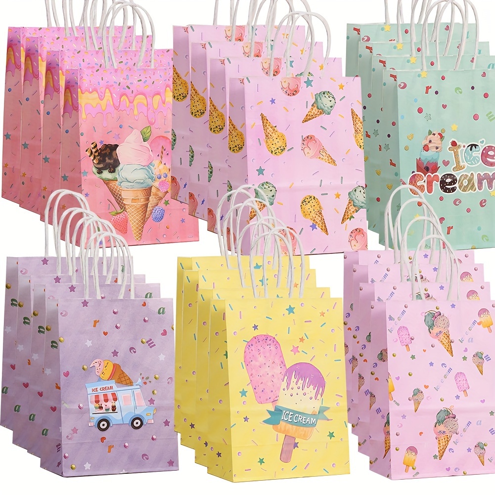 

24pcs Cream Party Favor Bags Paper Gift Bog, Treat Gift Bags For Ice Cream Theme Party Supplies Decoration