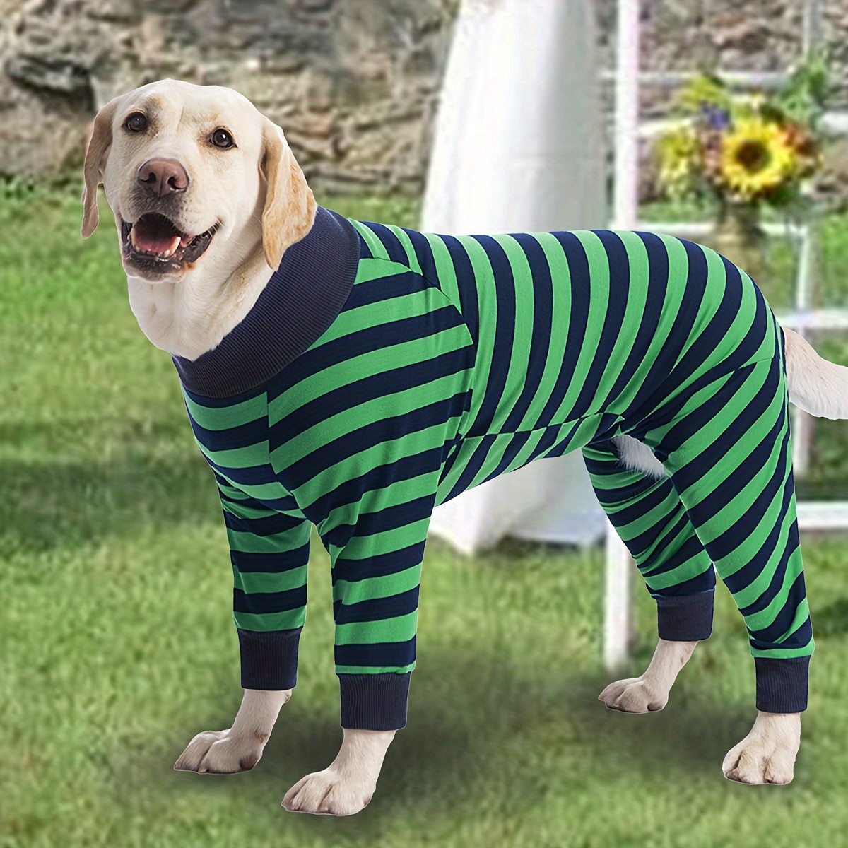 

Pet Clothing, Large Dog Striped Four-legged Clothing, Golden Labrador Dog Loungewear, Stretchy And Comfortable Pet Pajamas To Prevent Hair Loss