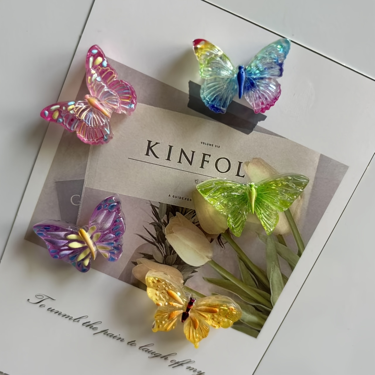 TEMU Set Of 5 Resin Refrigerator Magnets Shaped Like Realistic Butterflies For Kitchen And Home Decor