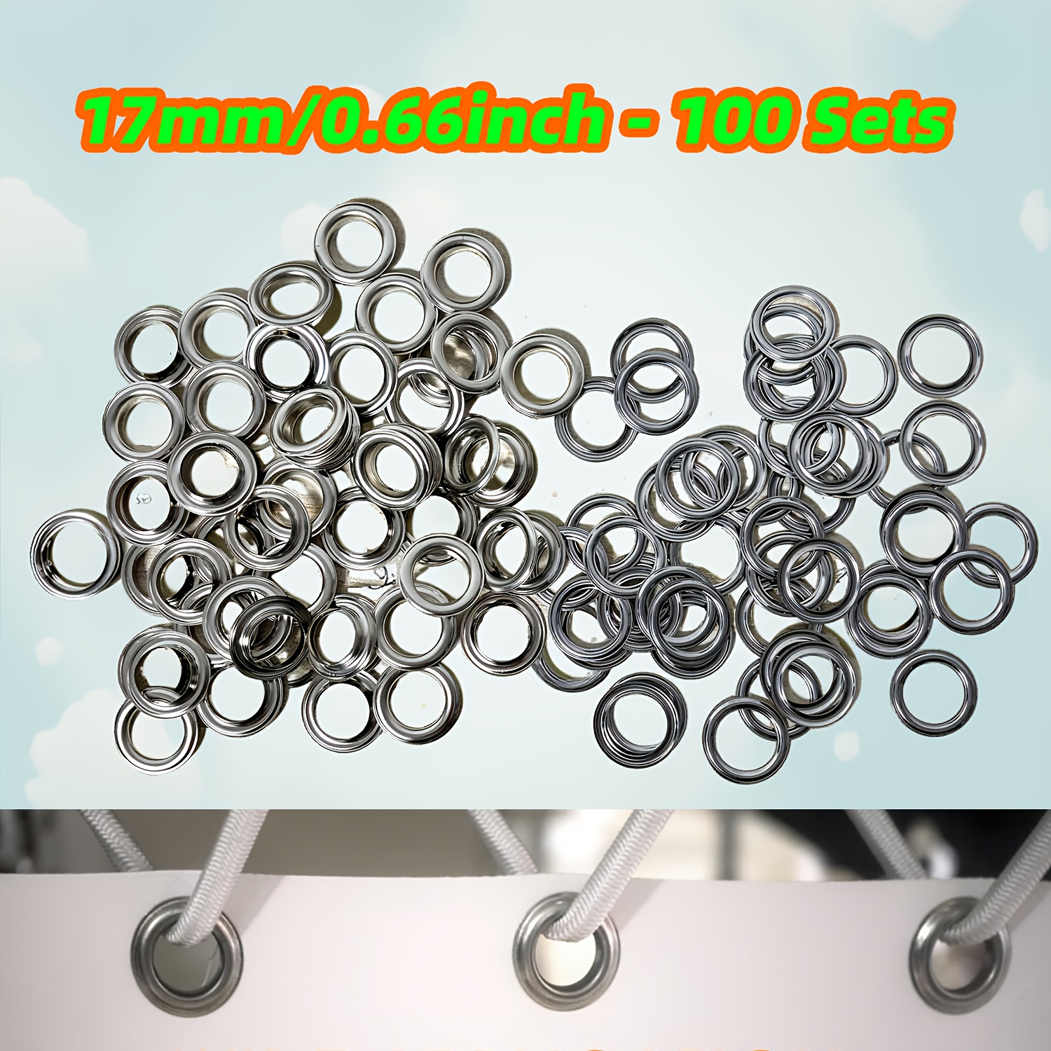 Image of 100 Sets Silver Grommets Eyelets With Washers 17mm/0.66inch Metal Eyelets Kit For Fabric Curtain Tarps Leather Belt Shoes Bag