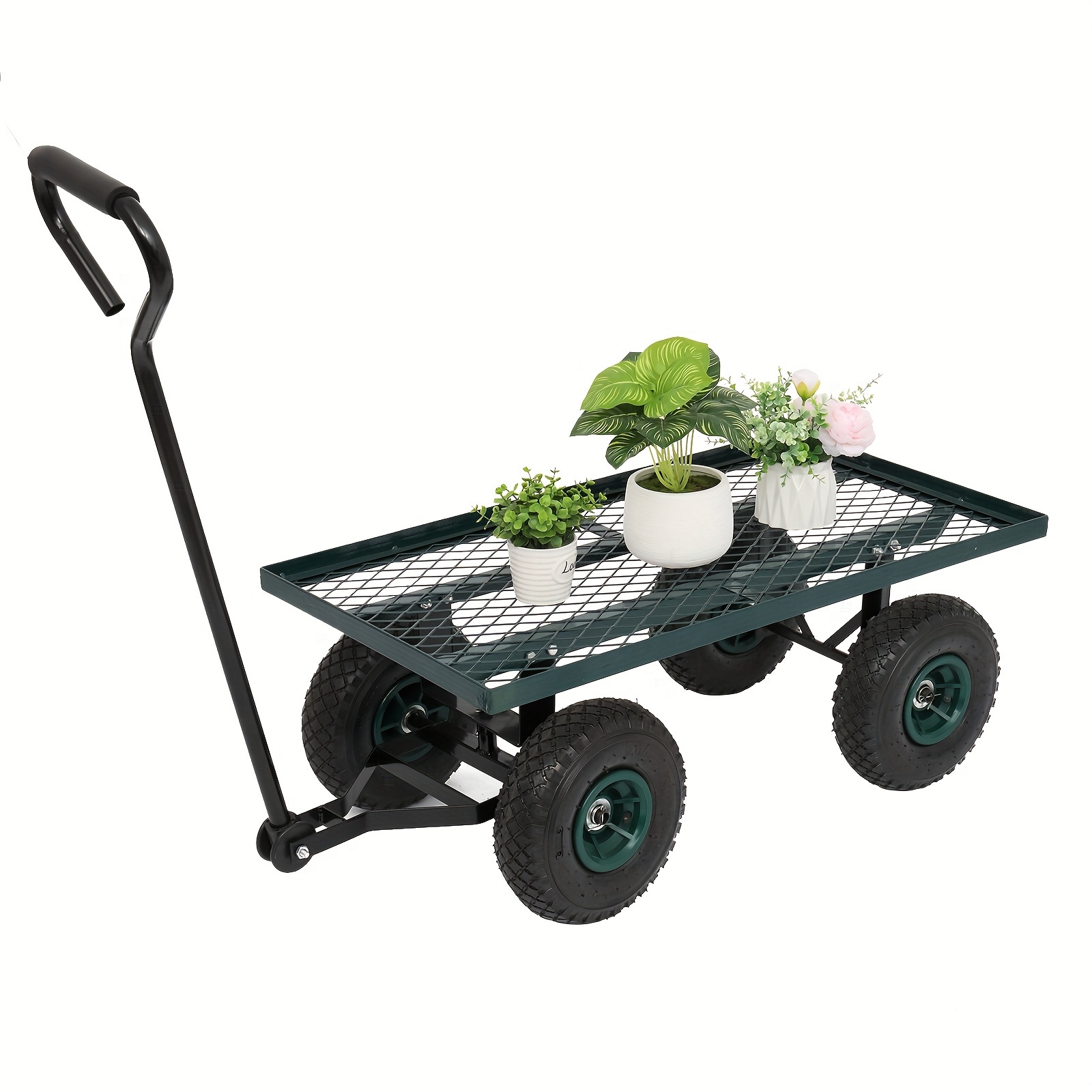 

Heavy-duty Garden Wagon With Inflatable Wheels - Rust-resistant, Weatherproof, 86x46x97cm, Ideal For Potted Plants &