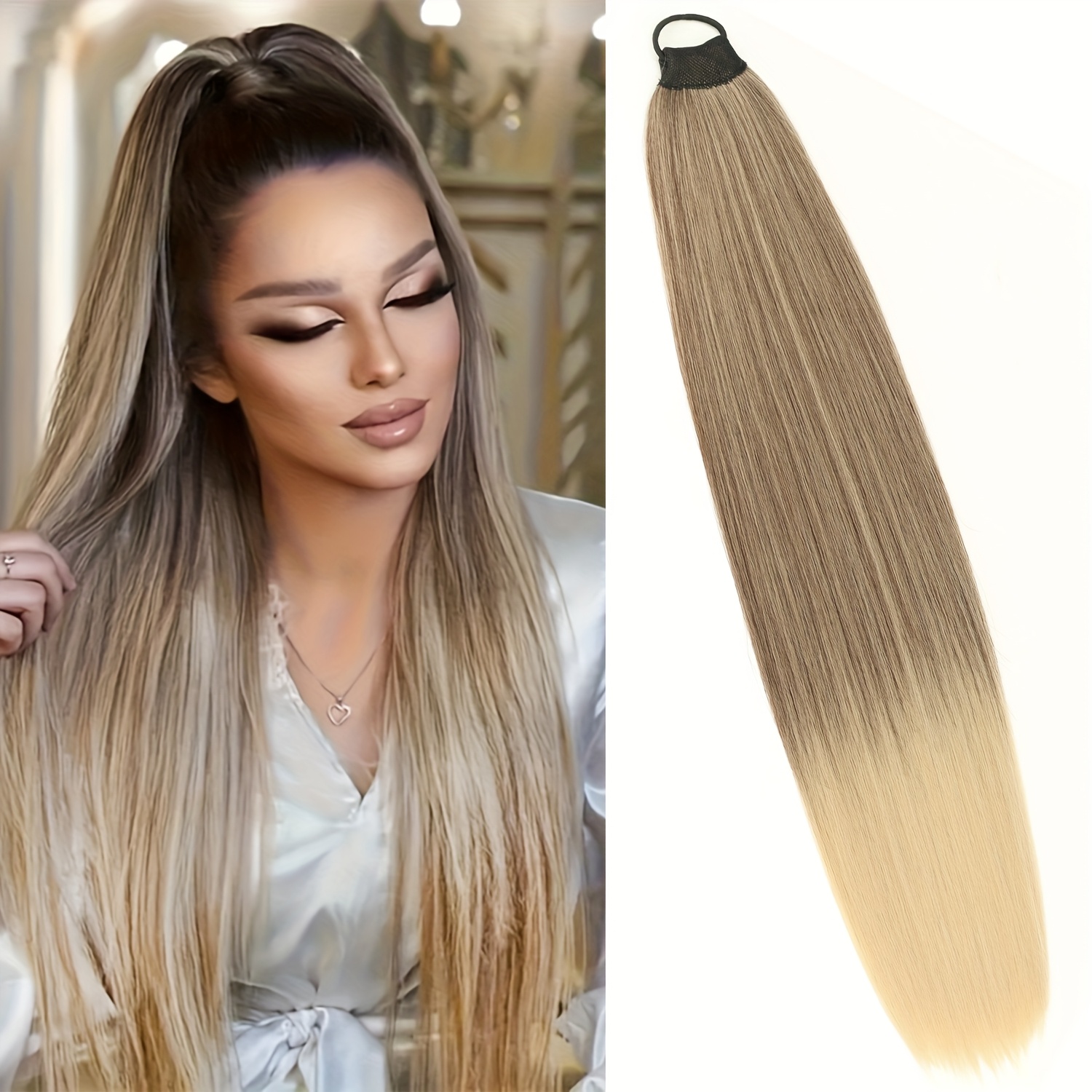 Synthetic Long Straight Hair With Elastic Band Ponytail Heat Resistant Ponytail Hair Extensions For Women