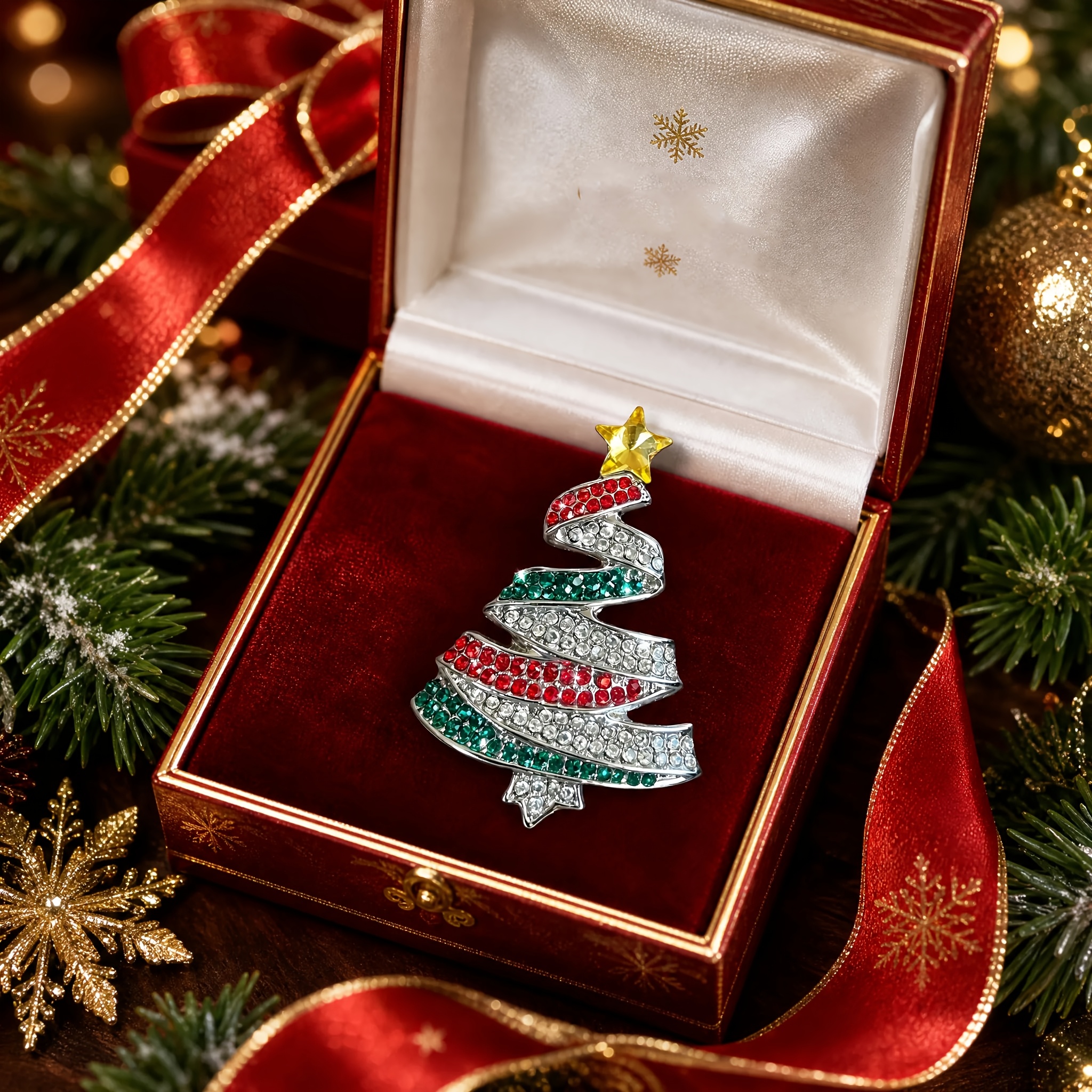 Rhinestone Christmas Tree Pin, Versatile Holiday Brooch