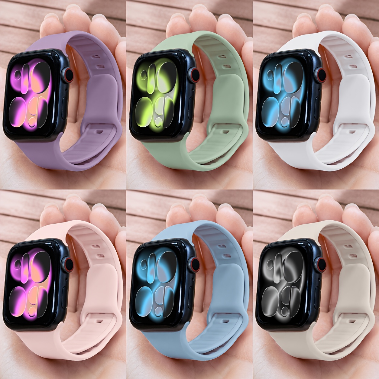 TEMU 6-pack Silicone Watch Bands, Compatible With Watch 38mm 40mm 41mm 42mm 44mm 4mm 46mm 49mm, Unisex, Soft Waterproof Replacement Wristbands,