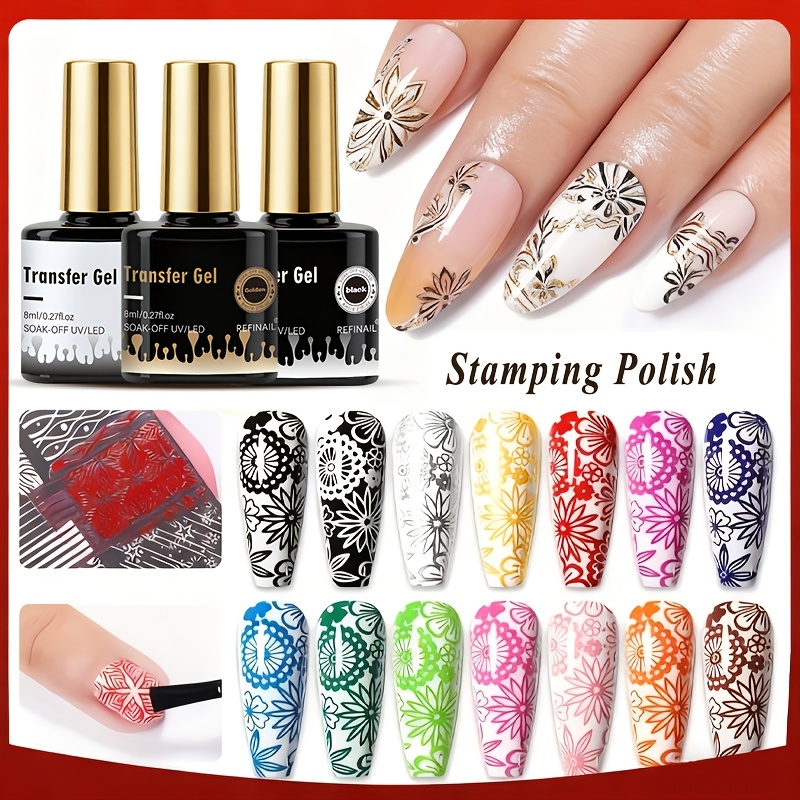 Image of 3pcs Nail Print, Of Color Drawing Hook Lines, Clear And Non Stick Edges, Strong Without Damaging Nails, Suitable For Nail Salons, Multifunctional Nail Polish With Embossed Printing And Pull Lines