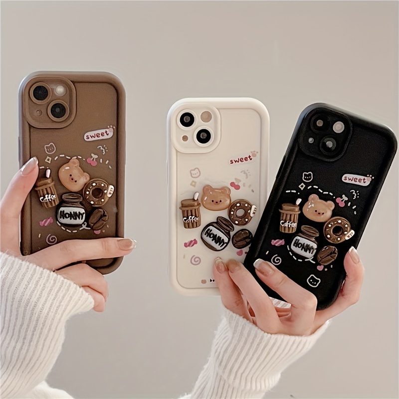 

Cute Three-dimensional Coffee Bear Doll Cartoon Creative All-inclusive Anti-fall Protective Case Suitable For Iphone 7 8 X Xs Xr 11 12 13 14 15 Pro Plus Promax