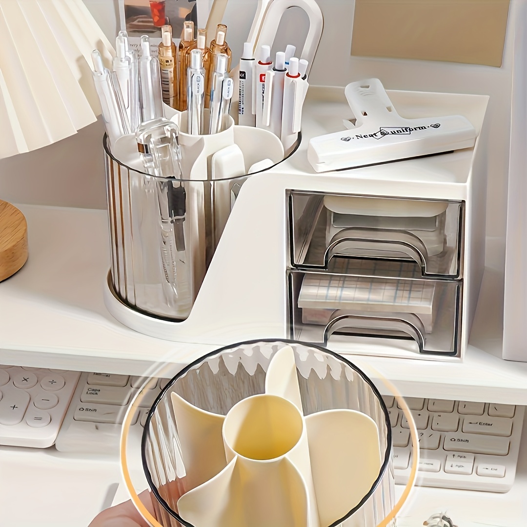 a minimalist desktop organizer featuring a pen holder and drawer structure it can rotate for   helping to create a tidy   making it a perfect gift for valentines day Product details 1
