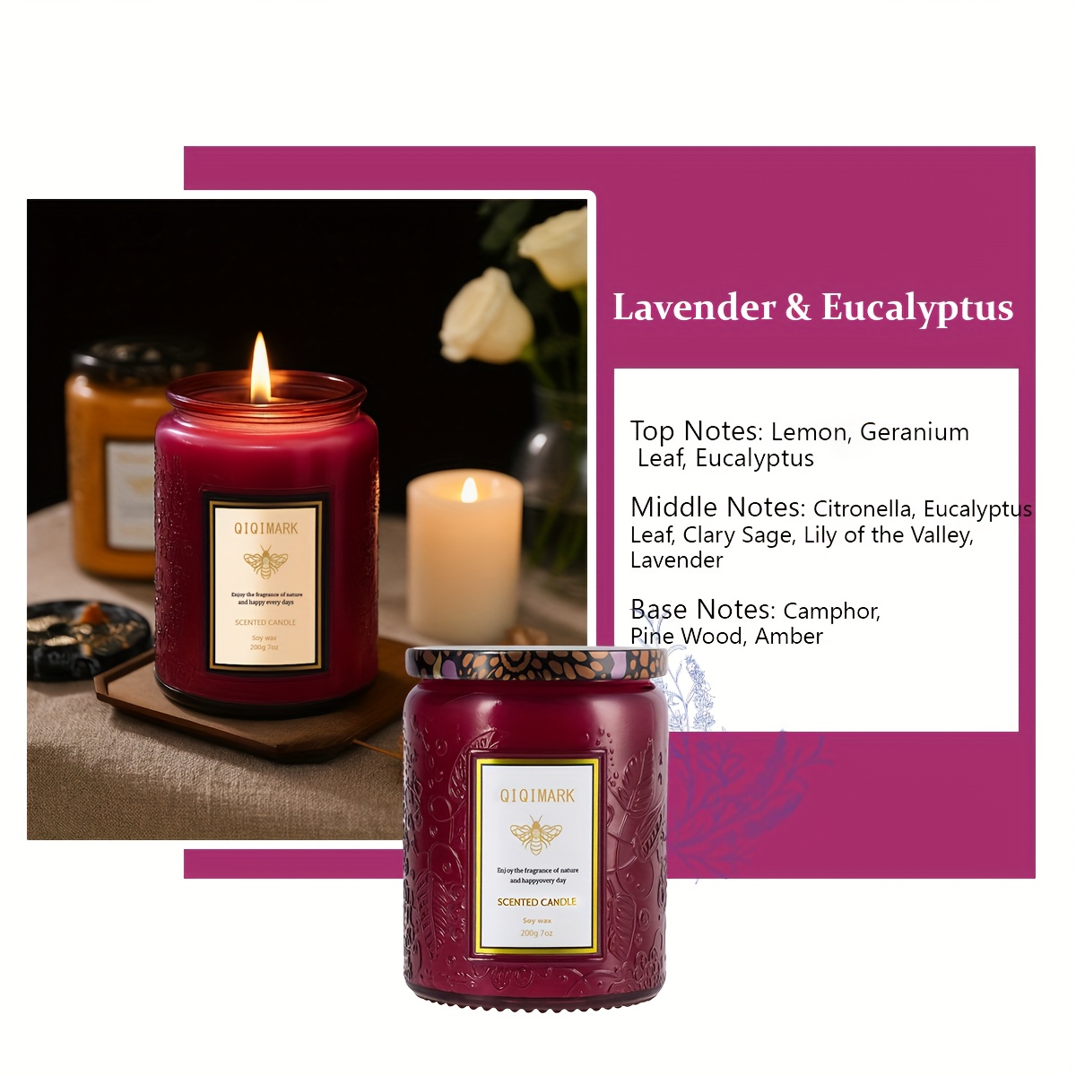 TEMU 1 Large Wood Candle | Decorative Glass Candle, 40 Hours Long Burning, Perfect Gift For Women, Mom, , Ideal For Holiday And Home Decor, Brand: