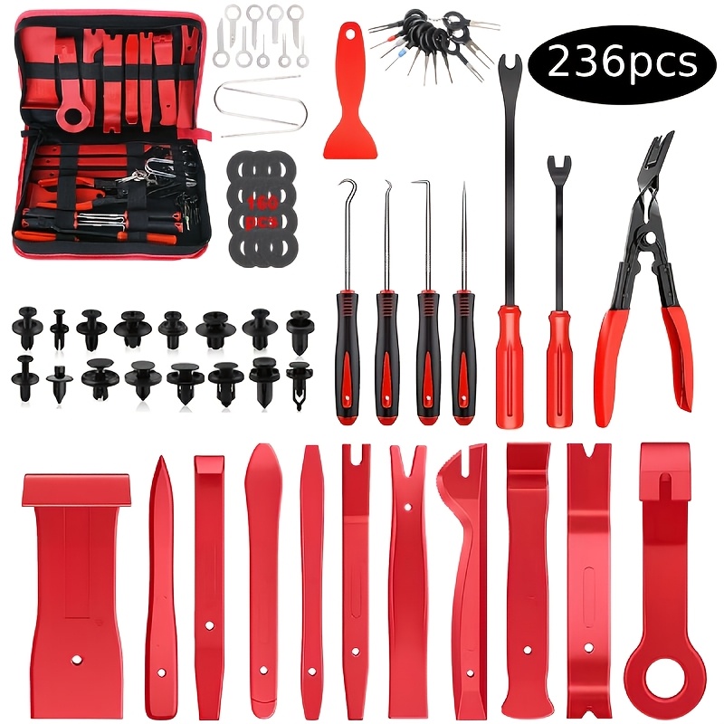 236pcs Removal Tool Set, Quick Fixer Remover Plastic Pry Bar Set With Storage Bag, Automotive Clip Bumper Fastener Combination For Panels, Radios, Stereos, Dashboards, Windows