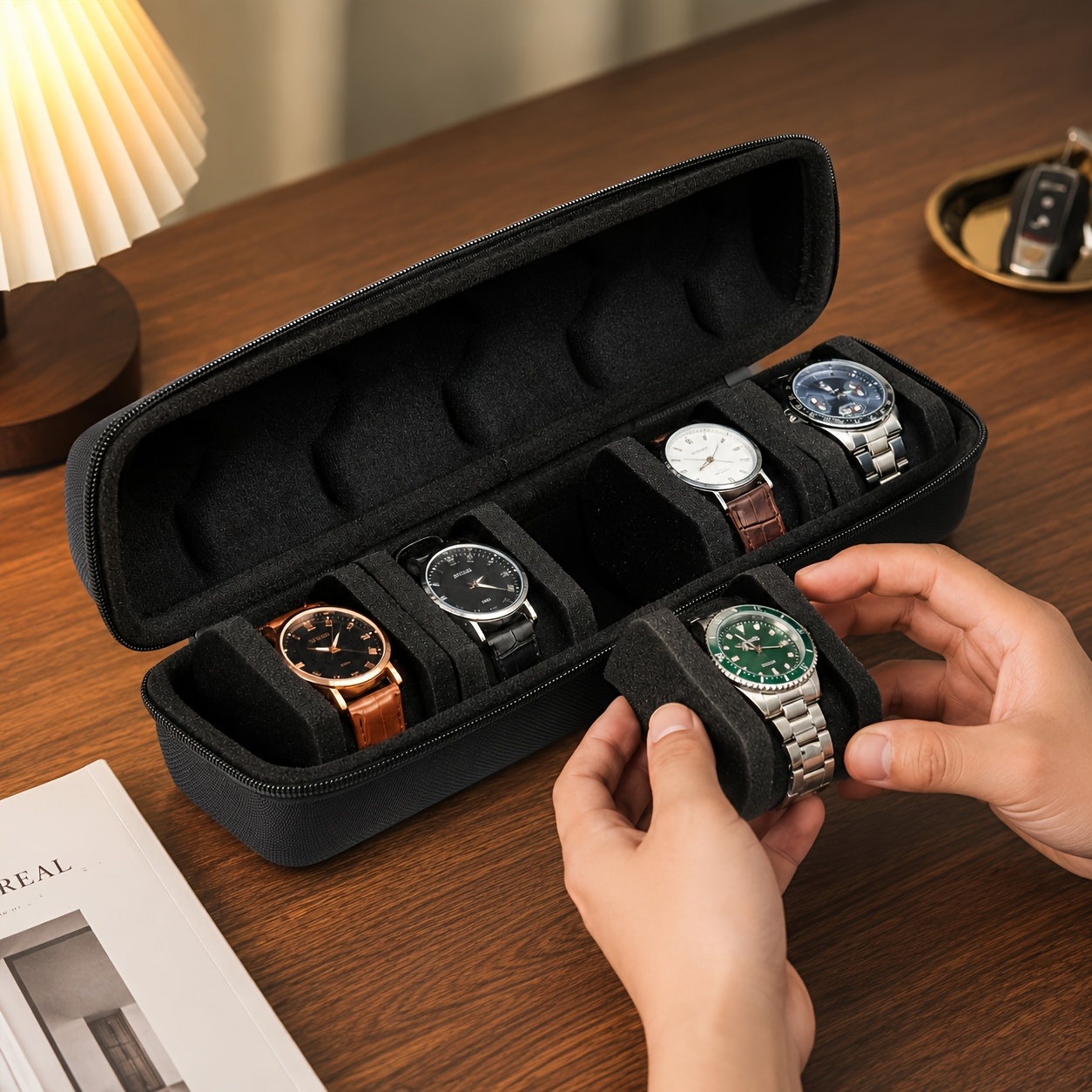 5-Compartment Watch Storage Solution with Cushioned Divider