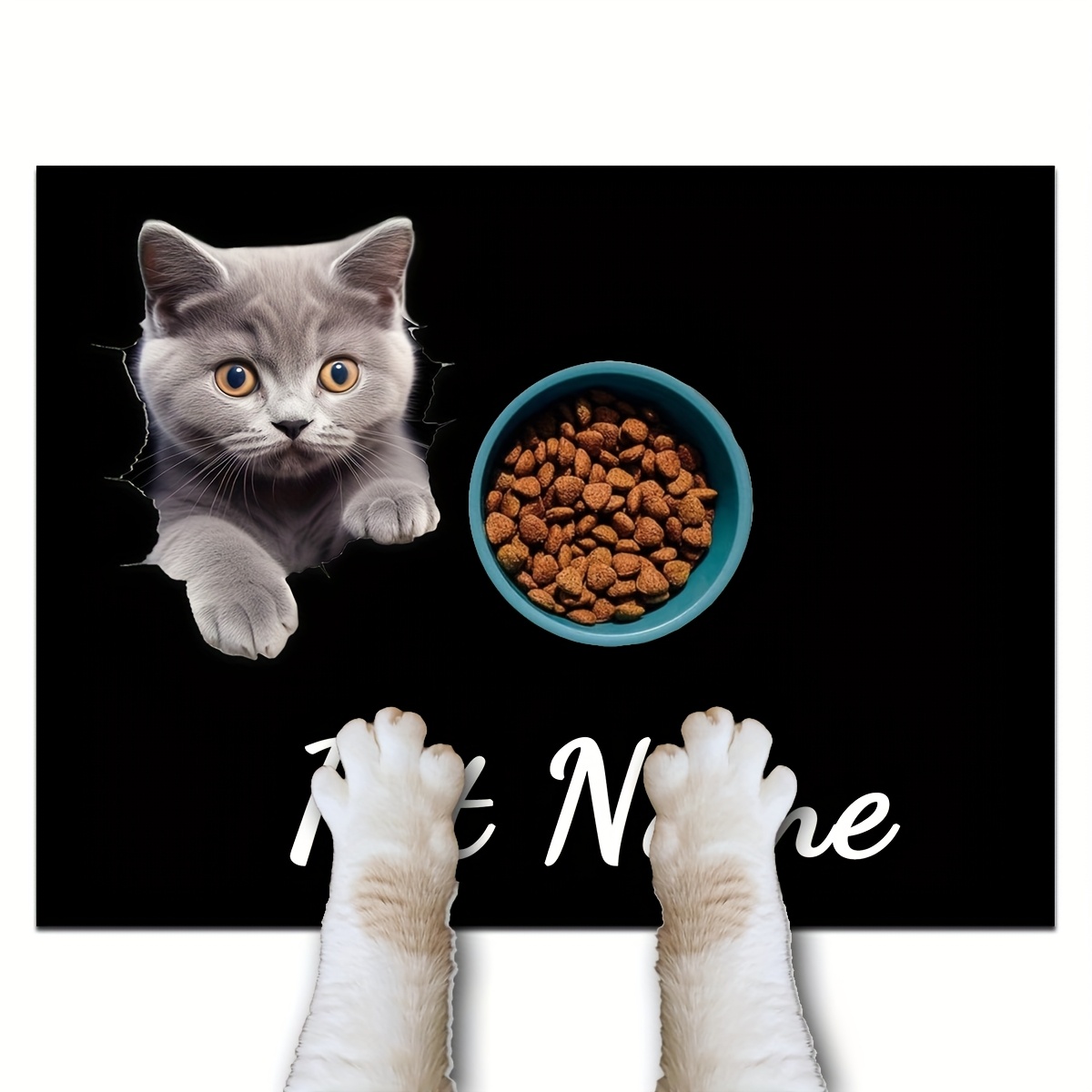 TEMU (customizable), 1pc Customizable Cute Kitten Print Pet Feeding Mat, Pet Feeding Mat, Non-slip Mat, Cat And Dog Food And Water Bowl Mat, Dog