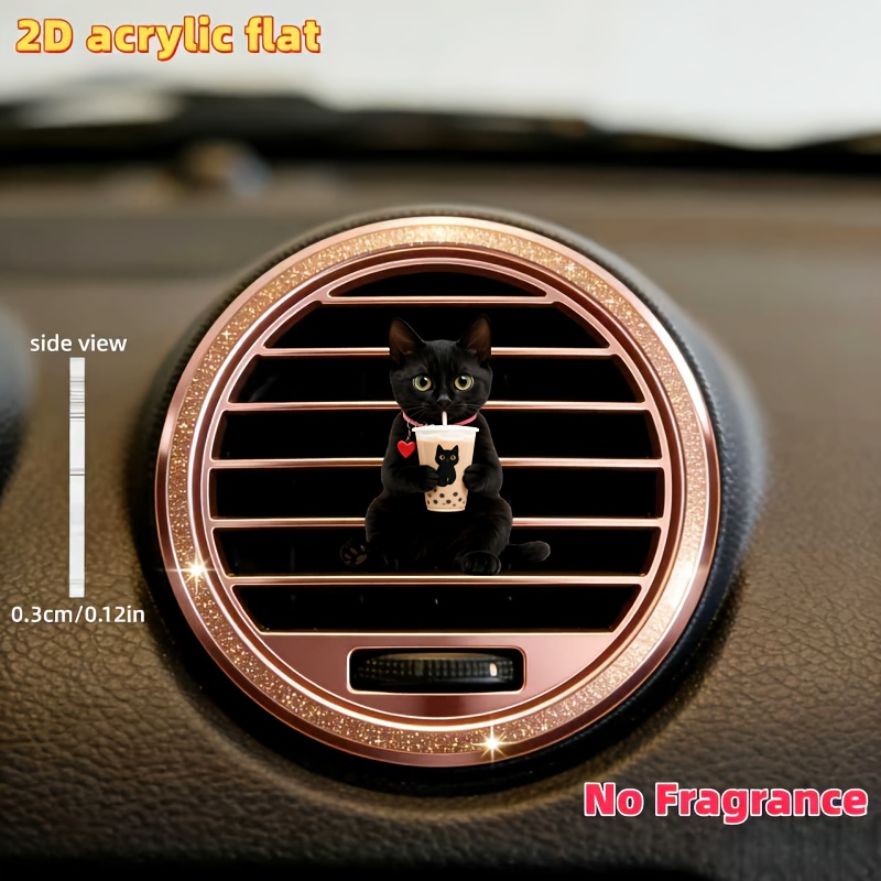 TEMU 2d Flat, 1pc Black Cat With Heart Collar Car Vent Clip Decoration, "car Air Freshener", "unscented", With Dual Odorless Sponge Pads, Fragrance ,
