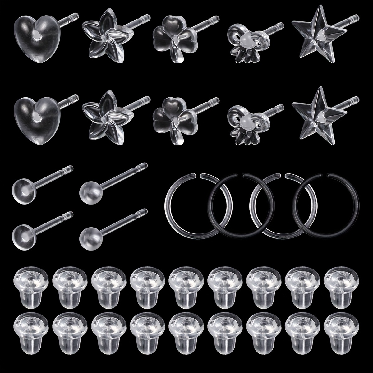 TEMU 9/18 Pairs Clear Acrylic Stud Earrings Transparent Ear Piercing Cartilage Tragus Helix Bar Daith Earring For Women Body Jewelry Comfortable For