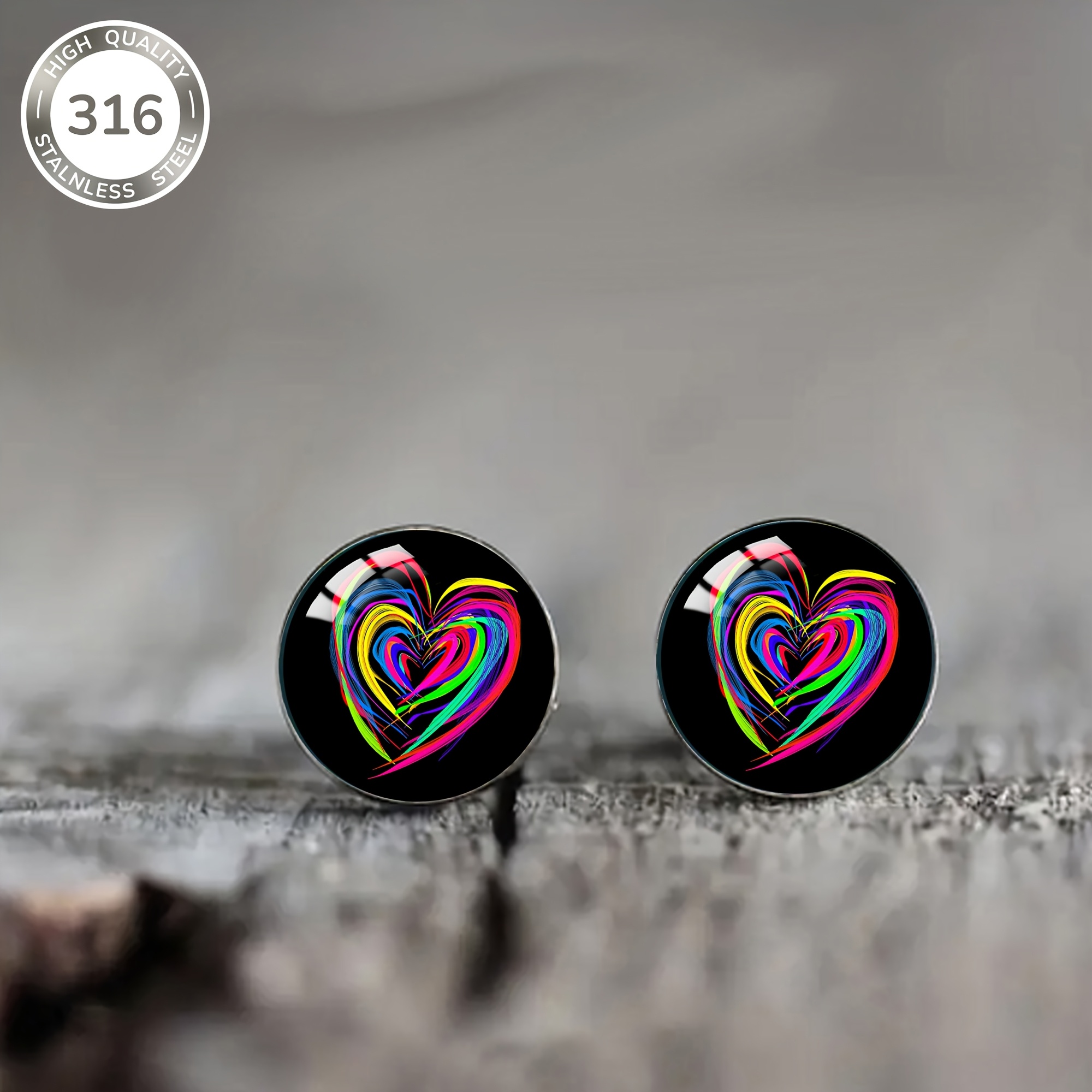 1 Pair Of Painted Heart Pattern Steel Stud Earrings, Simple And , Suitable For Men And Women As Gifts For Banquets, Jewelry Ear Accessories, Valentine's Day Gift
