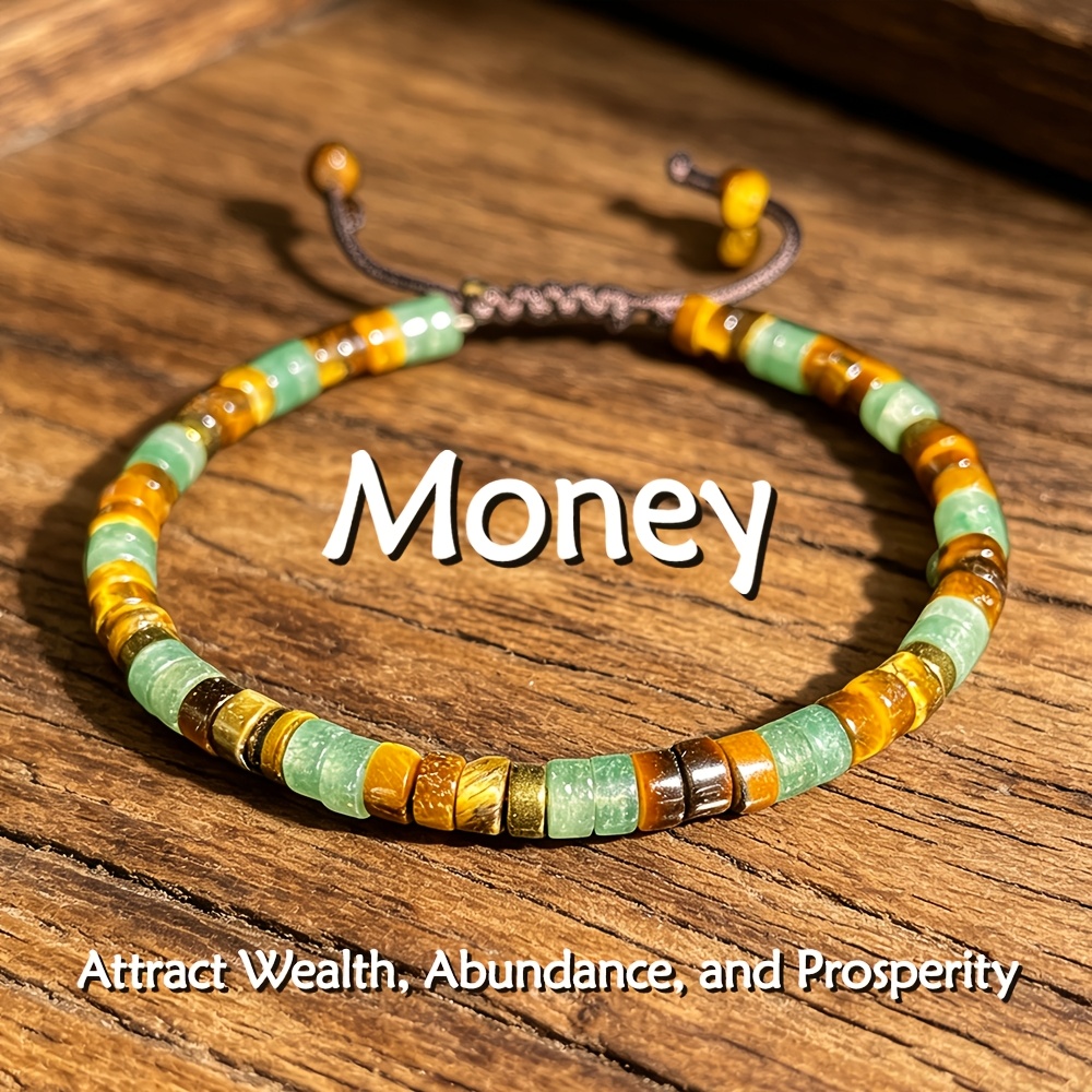Image of Natural Tiger Eye Green Aventurine Braided Bracelet, Piece Beads Natural Stone, Wealth And , An Gift For